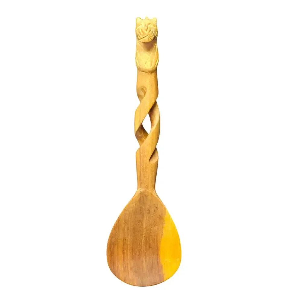 Vintage African Hand Carved Cheeta Large Wooden Spoon